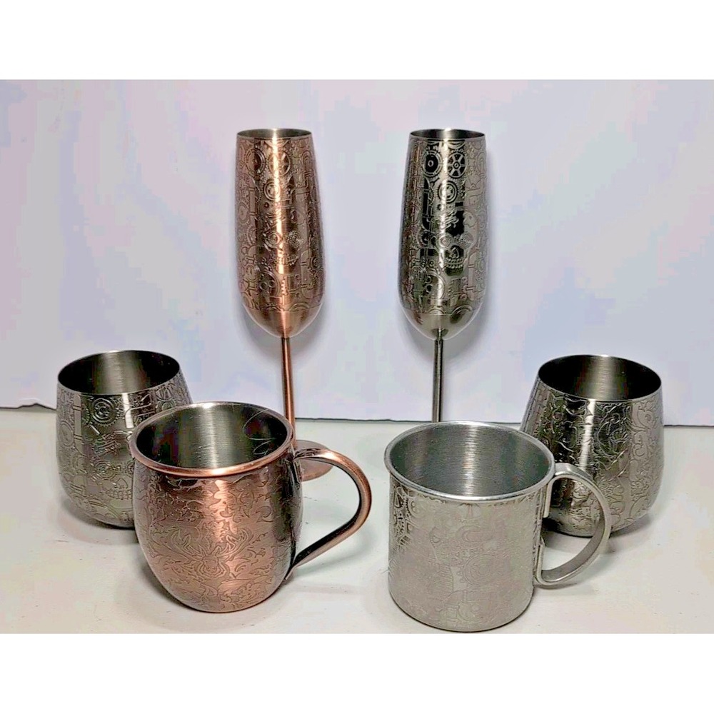Metal Etches Drinkware Set Steampunk/Outdoor Industrial Barware Set Of Six